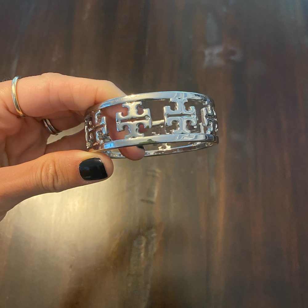 Tory Burch Silver Logo Cuff Bracelet